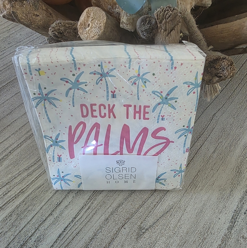 Sigrid Olsen Home Holiday Napkins - Pink and Blue Palm Design